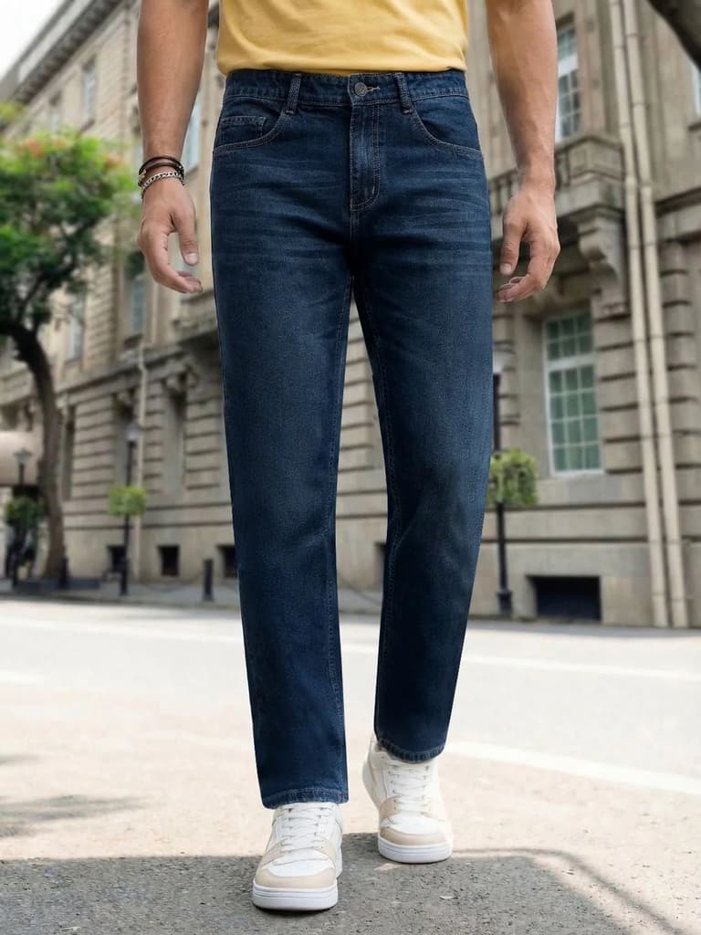 Men's Blue Relaxed Fit Washed Denim Jeans Non-Stretchable — 28 / Blue