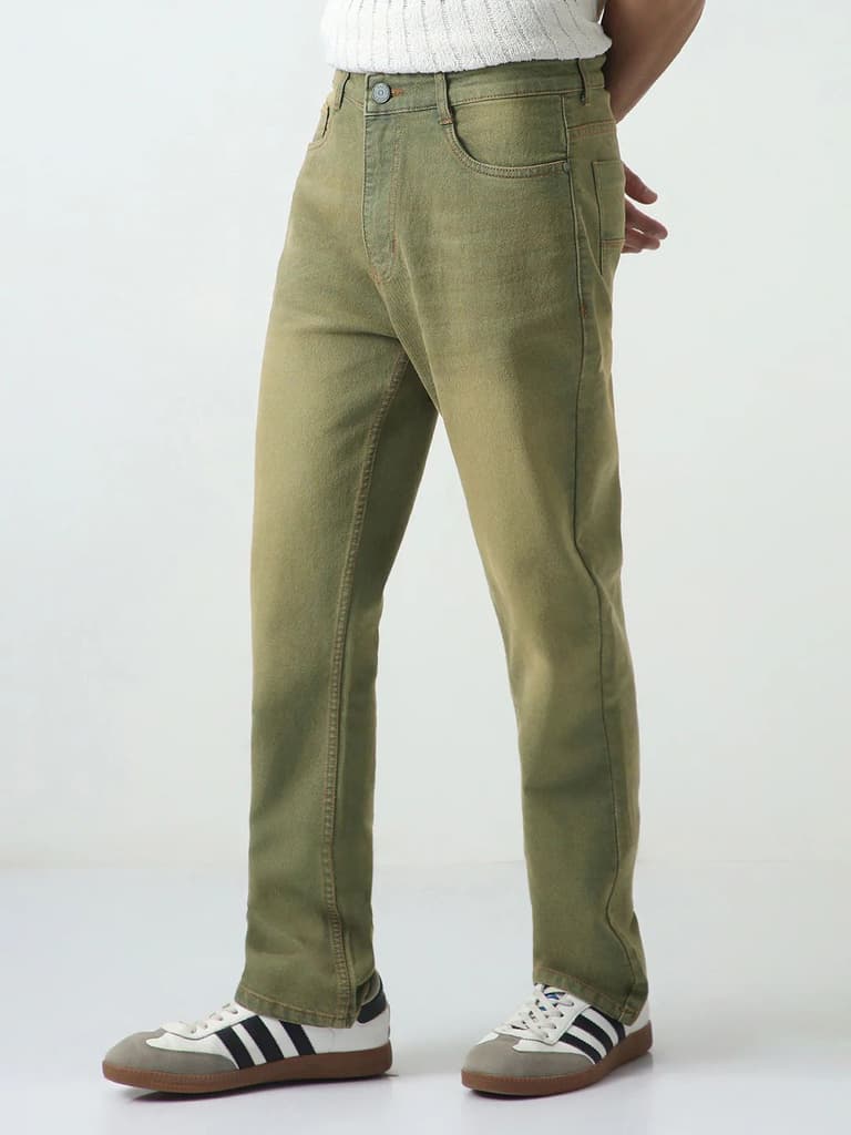 Men's Grey Straight Fit Heavy Washed Jeans Stretchable — photo 2
