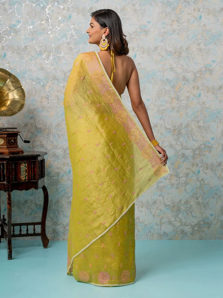 Mimosa Women's Woven Design Banarasi Style Tissue Crush Saree With Blouse Piece : SA00002010GDFREE — photo 4
