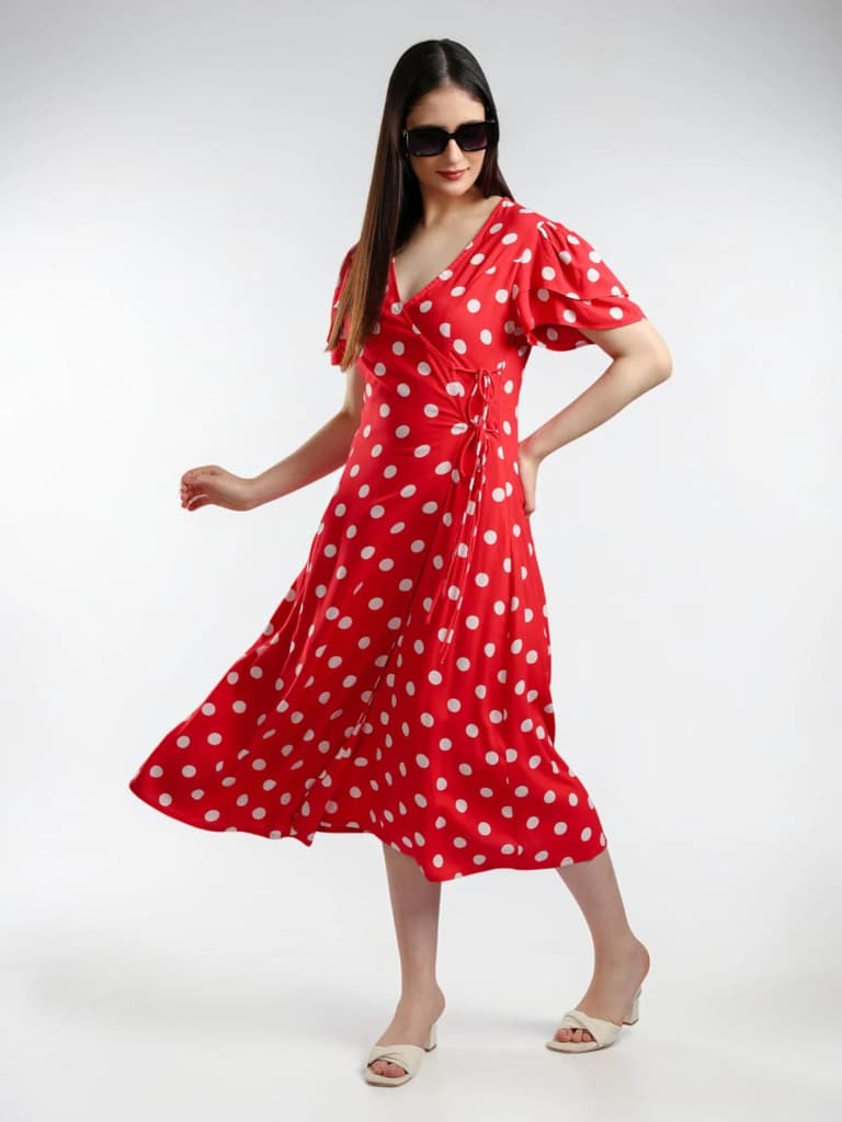 Aysel Polka dot Midi Dress - Red — photo 3