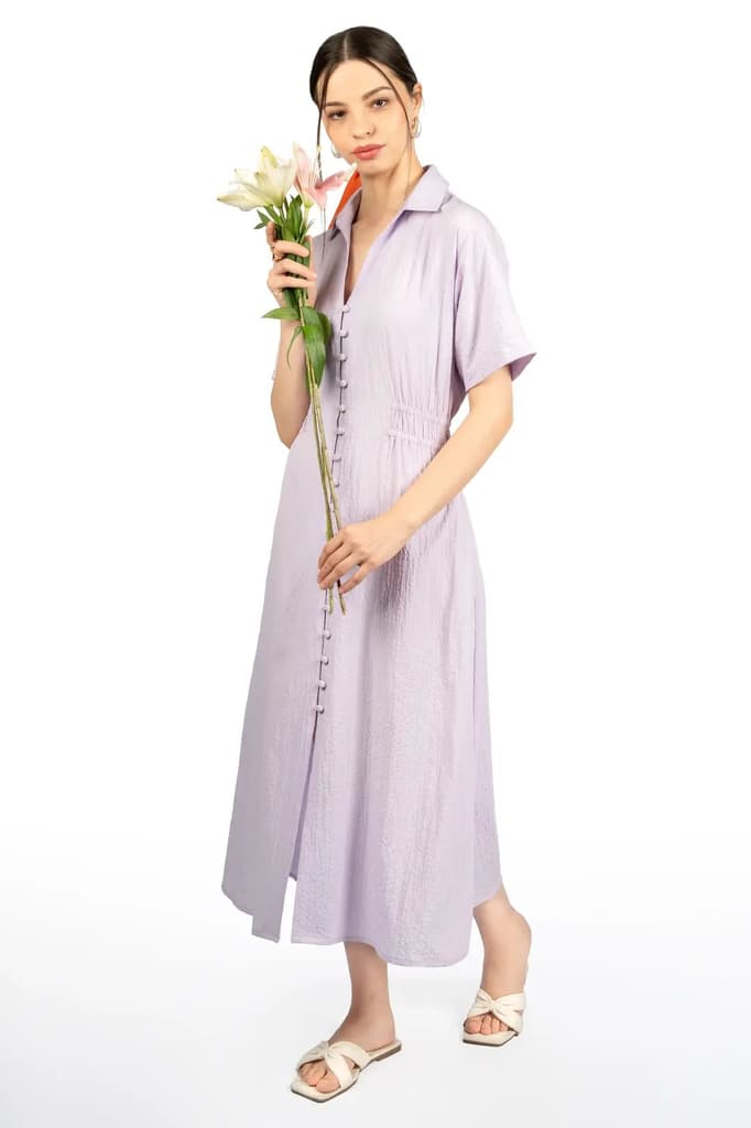 Lavender Collared Fit & Flare Midi Dress — photo 7