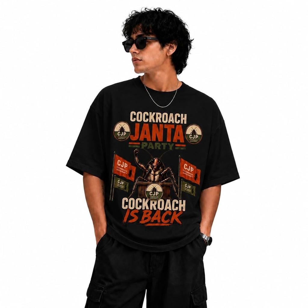 Oversized T-Shirt for Men & Women | 190 GMS Cotton Bio Washed Tee | Trendy T-Shirt for Unisex | Cockroach Janta Party Tshirt | — photo 9