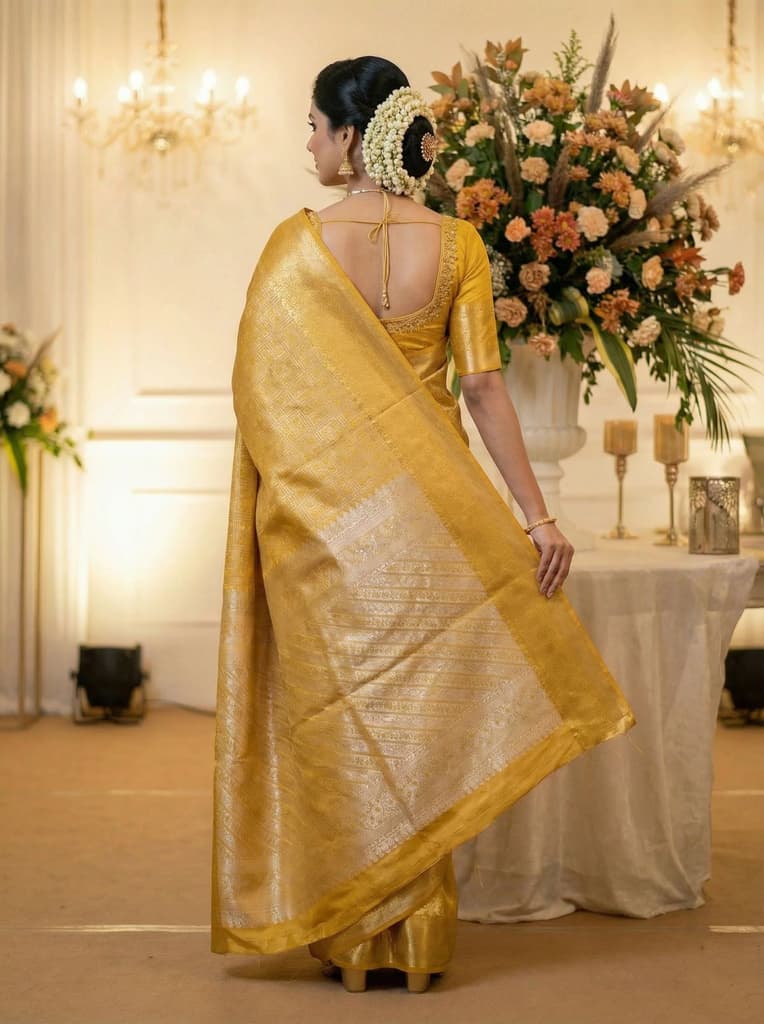 MIMOSA Women's Woven Design Kanjivaram Style Art Silk Saree with Blouse Piece - Gold (SA00001522GDFREE) — photo 4