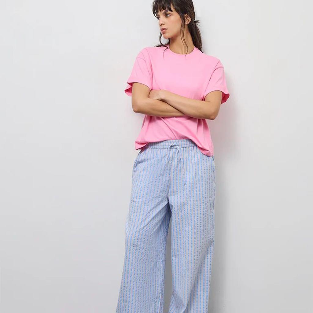 Wunderlove Blue Striped High-Rise Cotton-Blend Pants