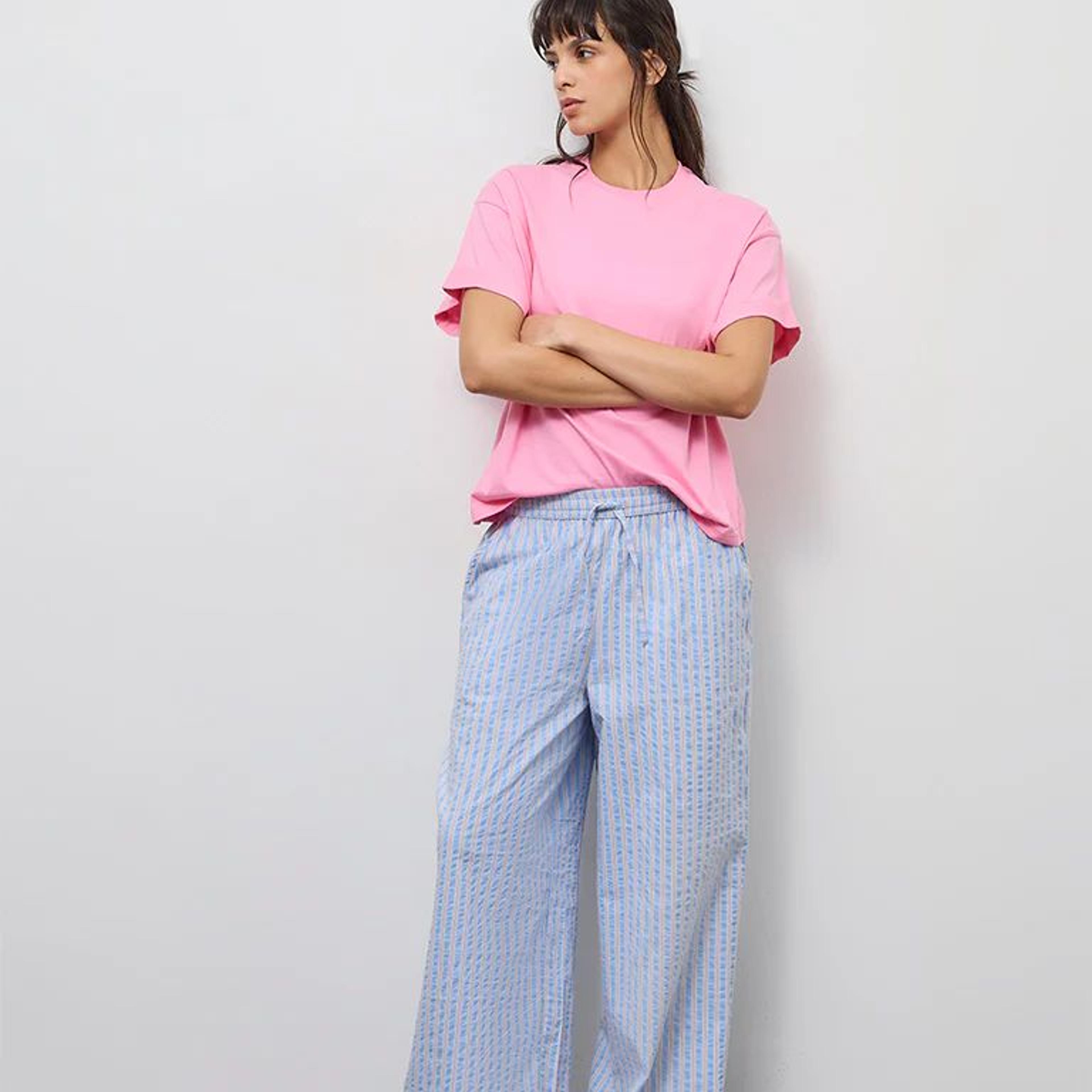 Wunderlove Blue Striped High-Rise Cotton-Blend Pants