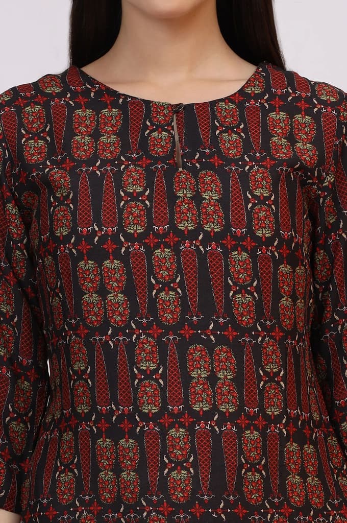 Dark Brown Paisley Printed Modal Straight Kurta — photo 4