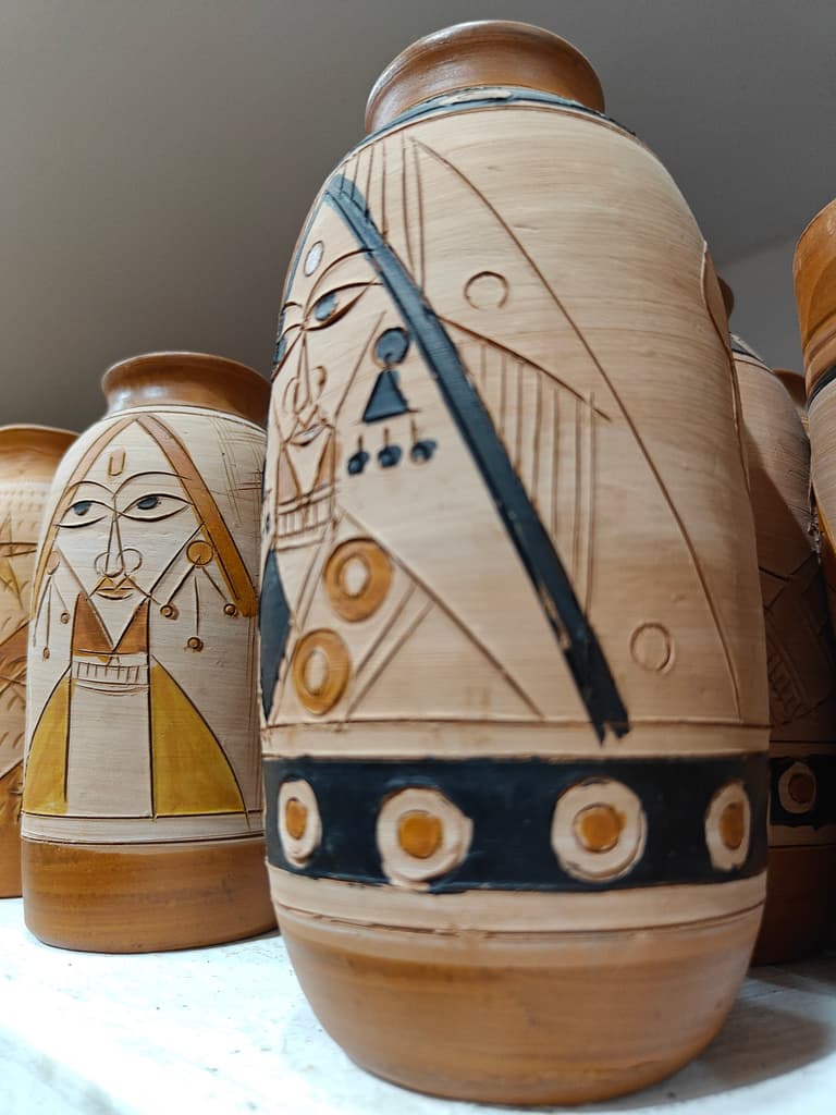 Wooden Vase with Painted Design | Decorative | Brown | Black