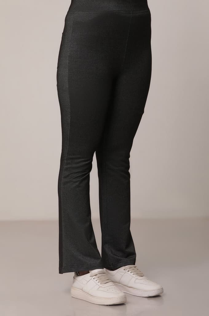 Black Solid Flared Cotton Pants — photo 7