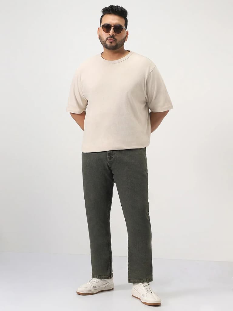 Plus Men's Grey Straight Fit Heavy Washed Jeans Stretchable — photo 4