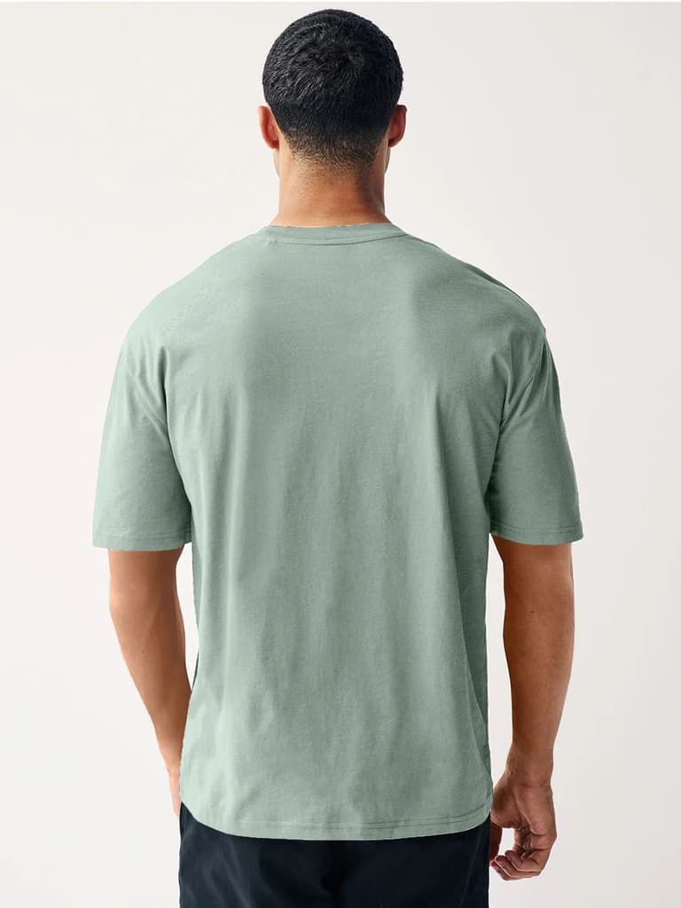 Men's Granite Green Solid Round Neck Oversized Half Sleeve Cotton T-Shirt — photo 3