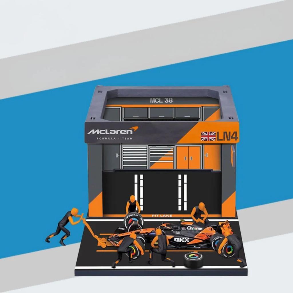 Racing Car Pit Pass Set | Die-Cast Car with 6-Piece Pit Crew & Paddock Garage — Orange