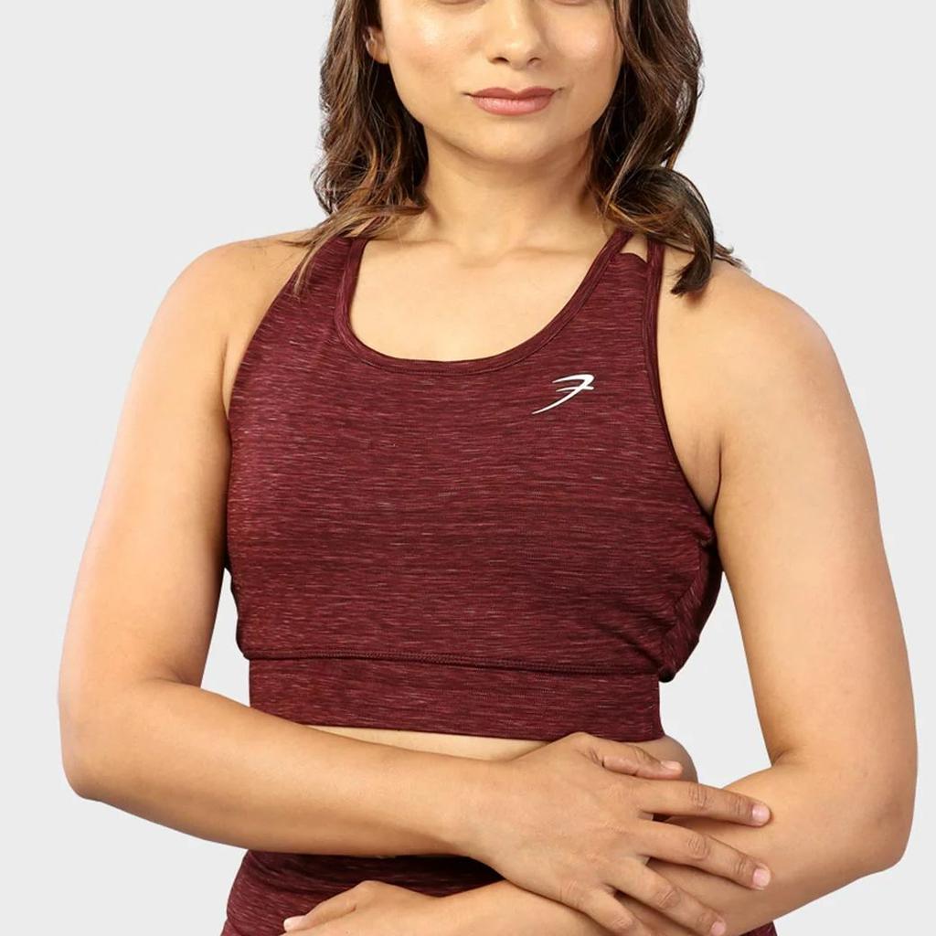 Essential Melange Sports Bra Maroon