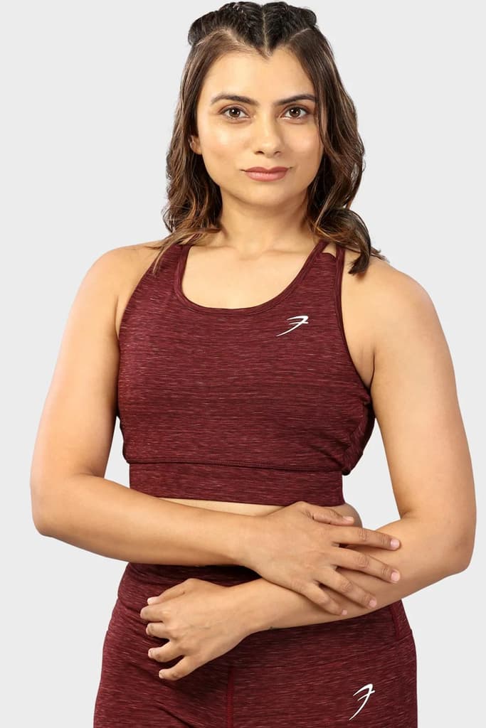 Essential Melange Sports Bra Maroon — XS