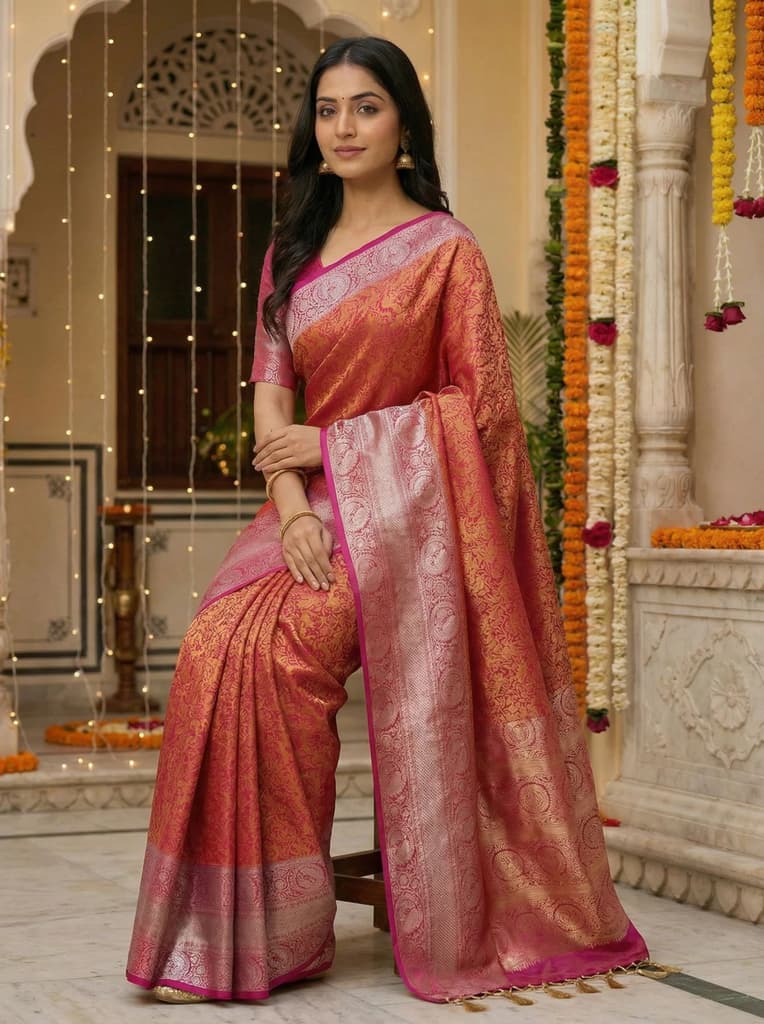 MIMOSA Women's Woven Design Banarasi Style Art Silk Saree with Blouse Piece - Mejanta ( SA00003133MJFREE ) — photo 4