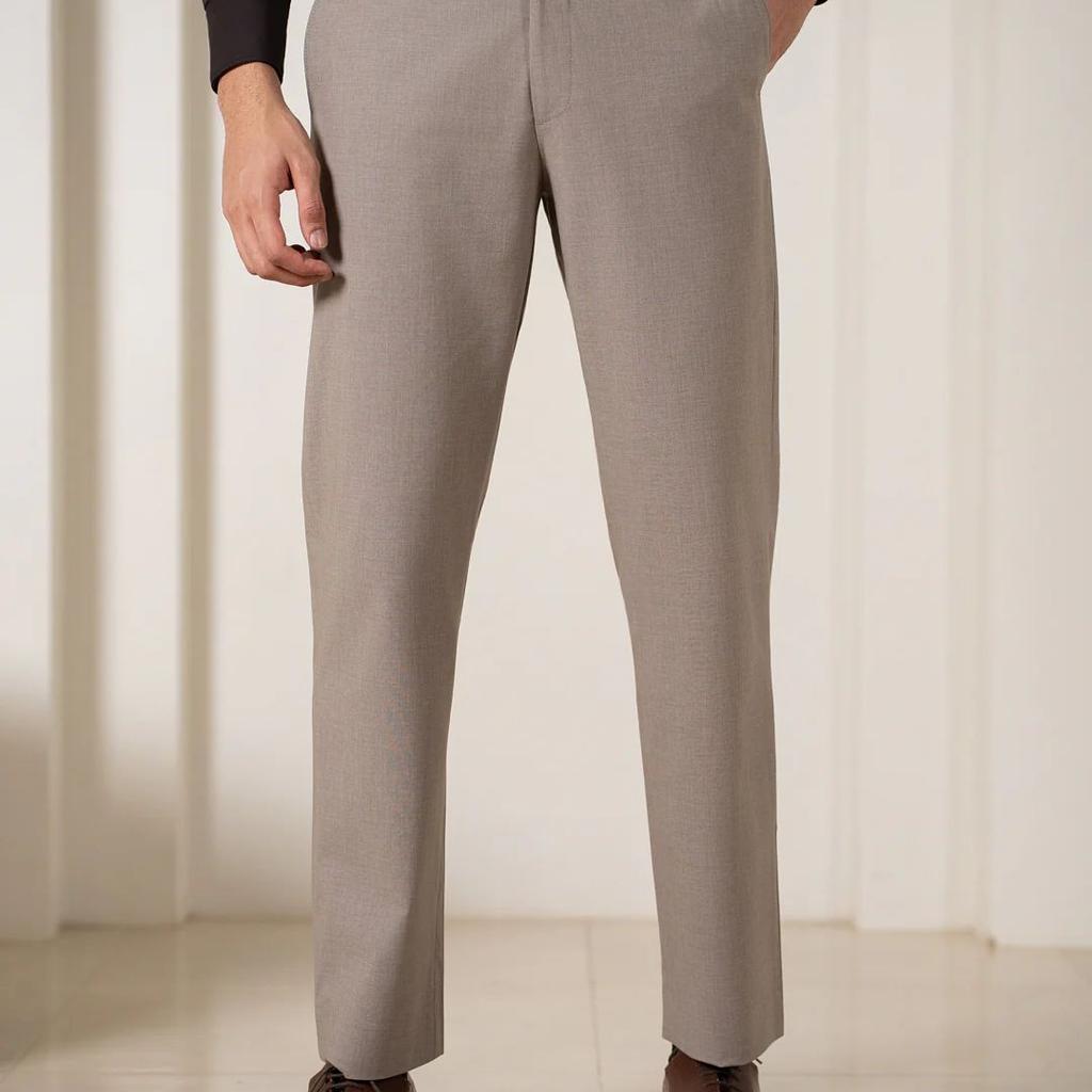 Whispering Khaki Melange Stretch Formal Pants
