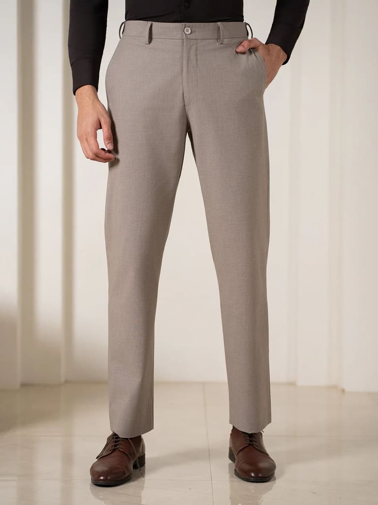 Whispering Khaki Melange Stretch Formal Pants