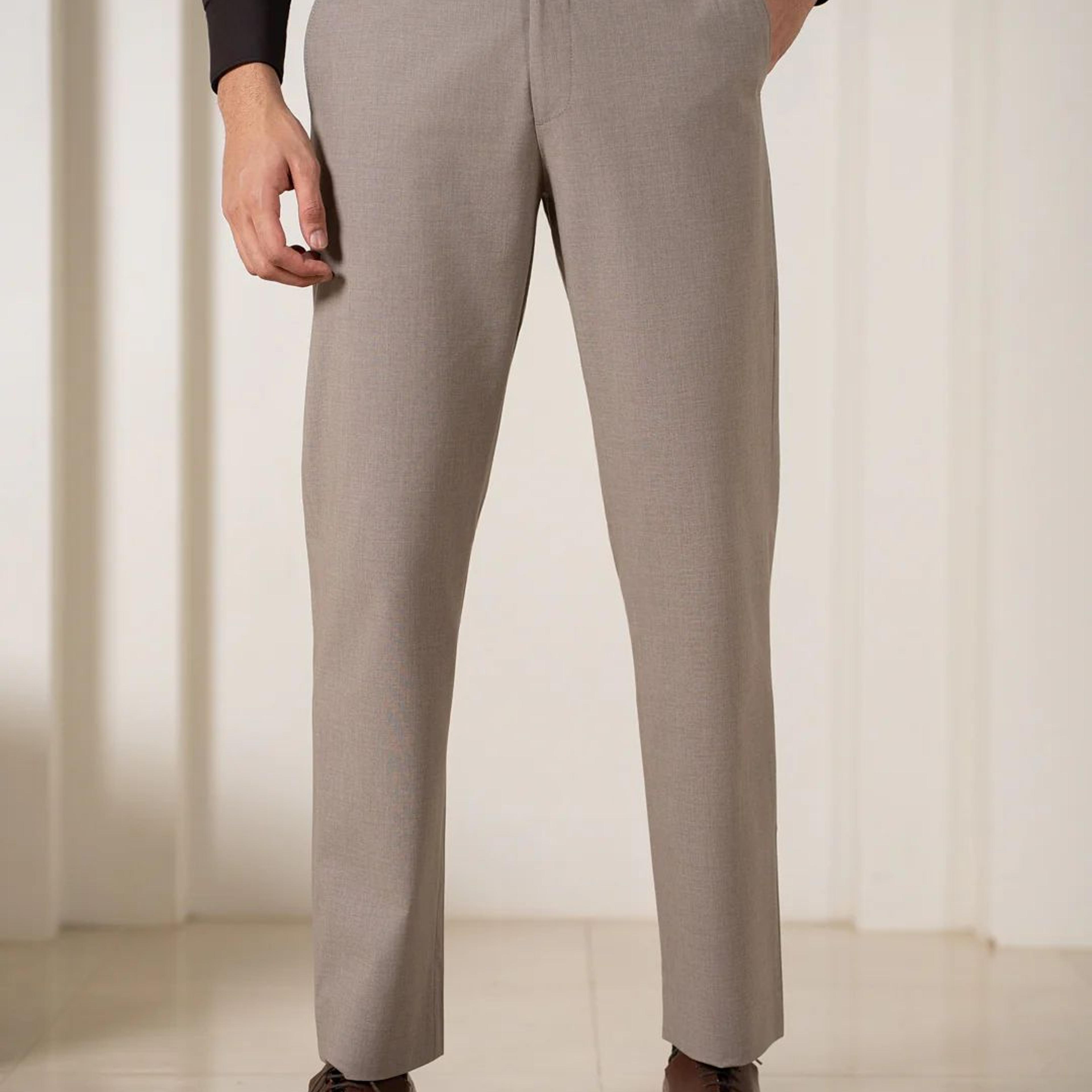 Whispering Khaki Melange Stretch Formal Pants