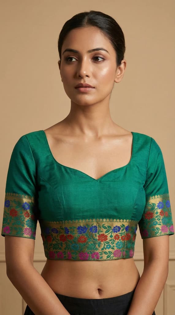MIMOSA Women's Woven Design Paithani Style Raw Silk Saree with Blouse Piece - Rama ( SA00003127RMFREE ) — photo 5