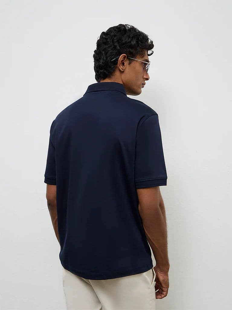 WES Casuals Navy Relaxed-Fit Cotton Polo T-Shirt — photo 5
