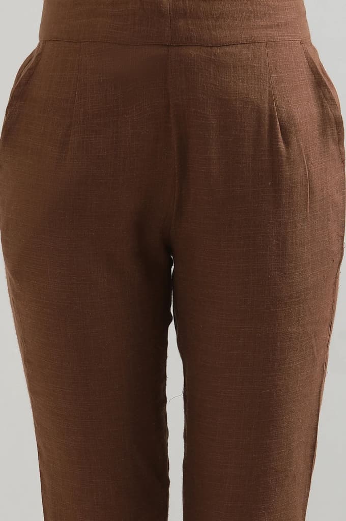 Brown Solid Straight Fit Cotton Pants — photo 6