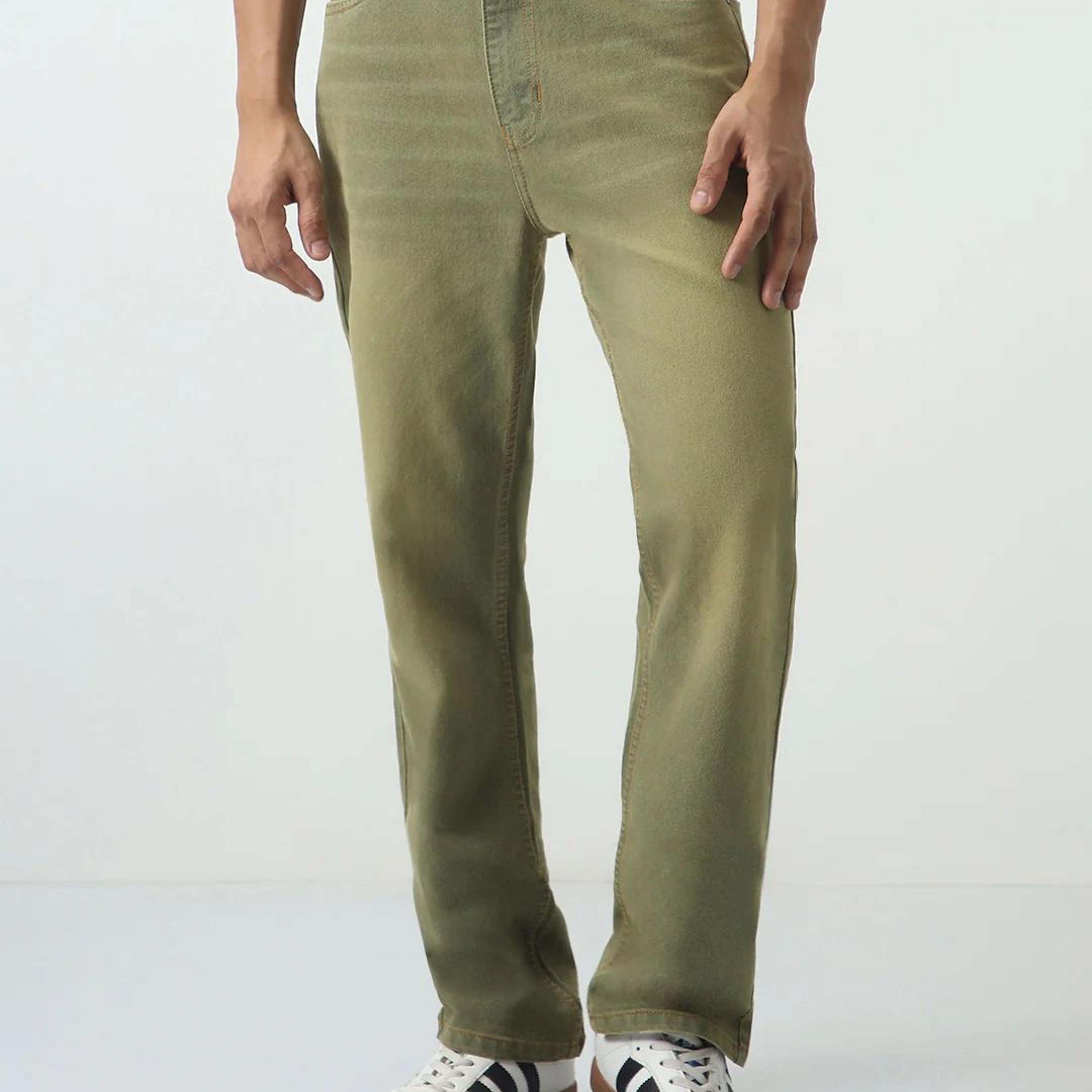 Men's Grey Straight Fit Heavy Washed Jeans Stretchable