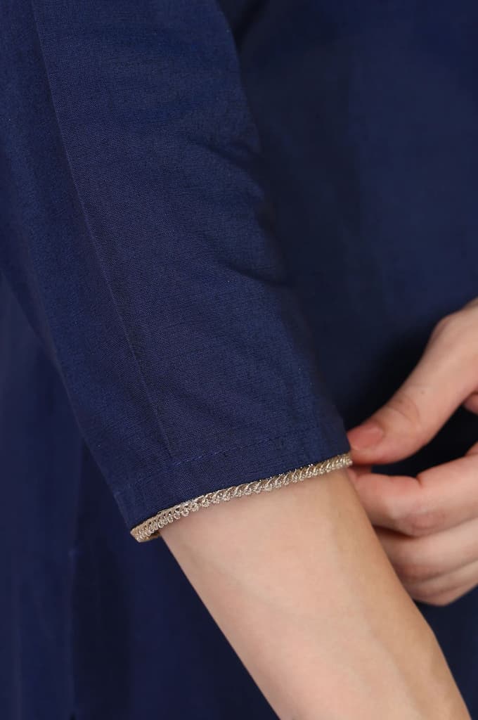 Navy Blue Embroidered A-Line Rayon Kurta — photo 7