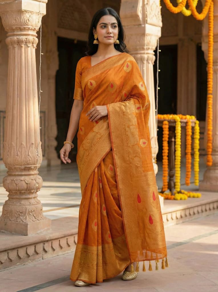 MIMOSA Women's Woven Design Banarasi Style dola silk Saree with Blouse Piece - Mustard ( SA00003137MSFREE ) — photo 2