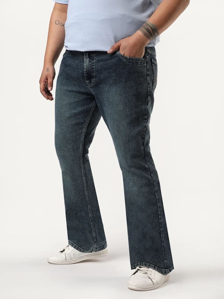 Plus Men's Blue Bootcut Fit Mid Rise Tinted Heavy Washed Jeans Stretchable — photo 2
