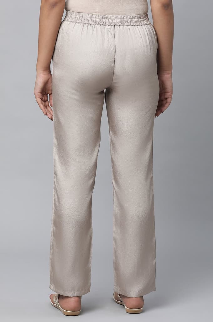 Gold Solid Straight Fit Woven Pants With Elasticated Waist — photo 2