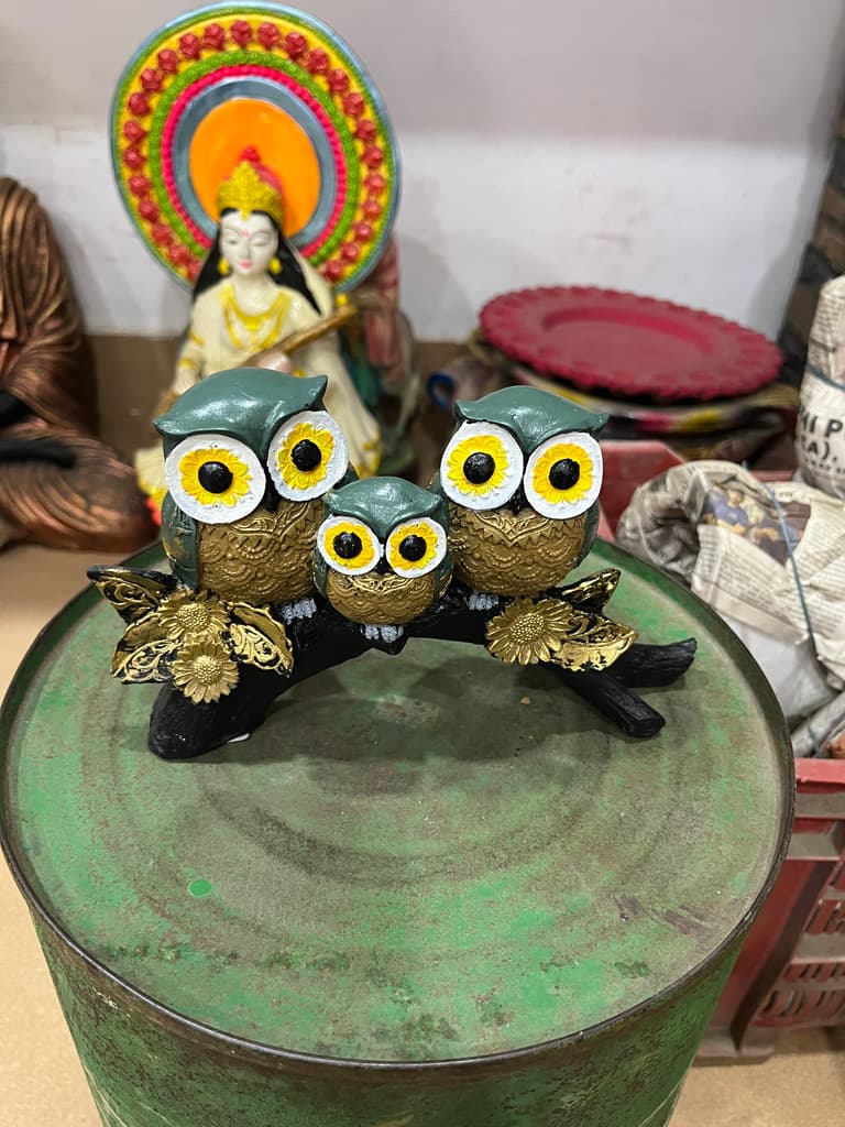 Owl Statue | Decoration | Wood | Yellow and Gold