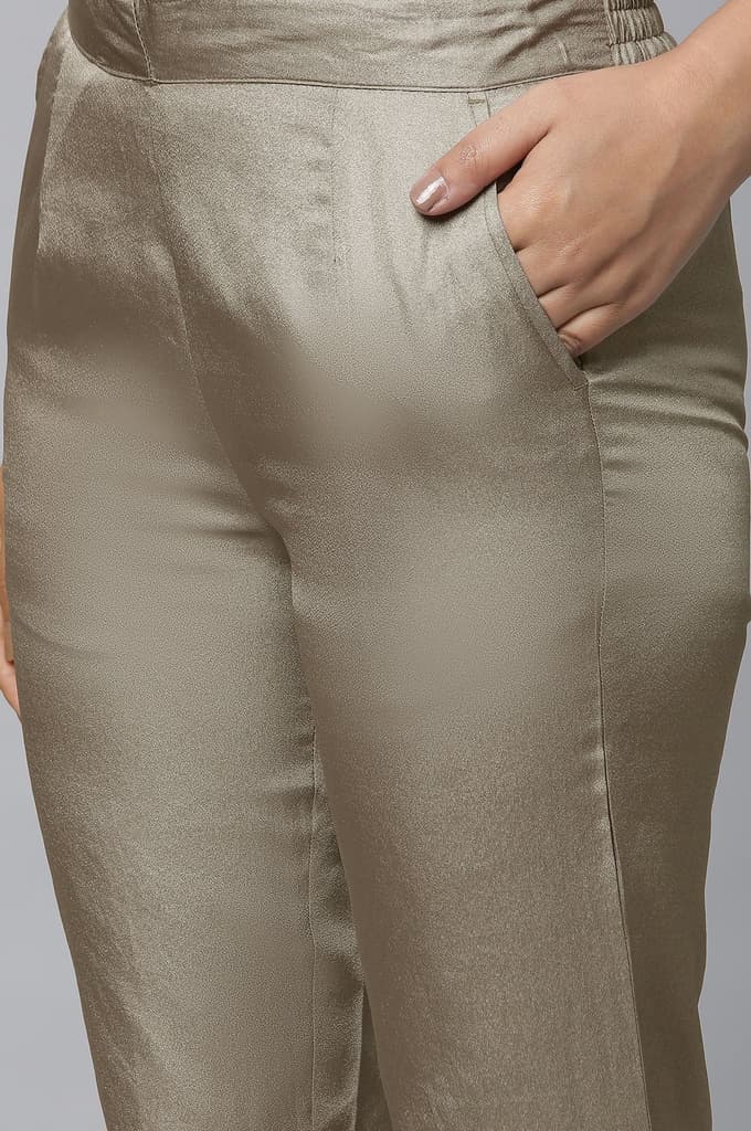 Green Solid Trouser Pants in Korean Silk — photo 7