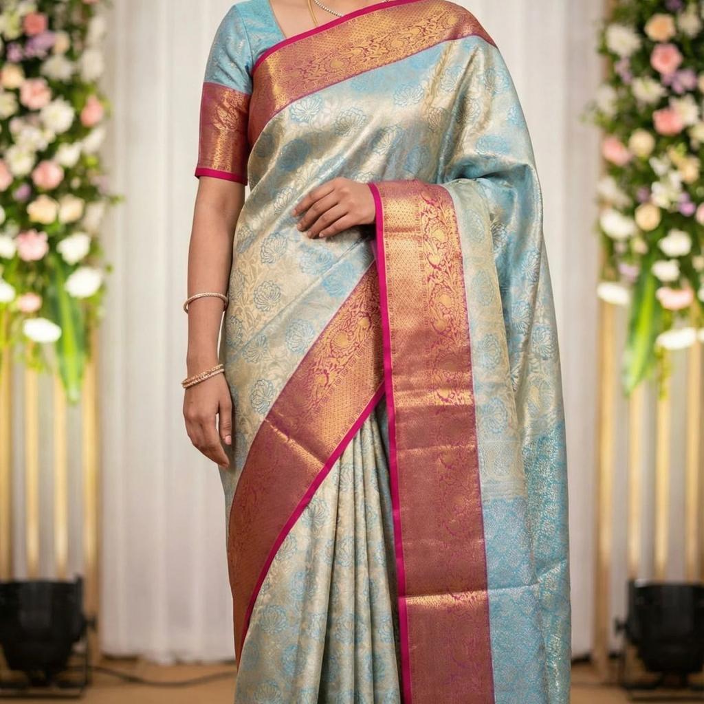 MIMOSA Women's Woven Design Kanjivaram Style Art Silk Saree with Blouse Piece - Ananda (SA00002446ANFREE)