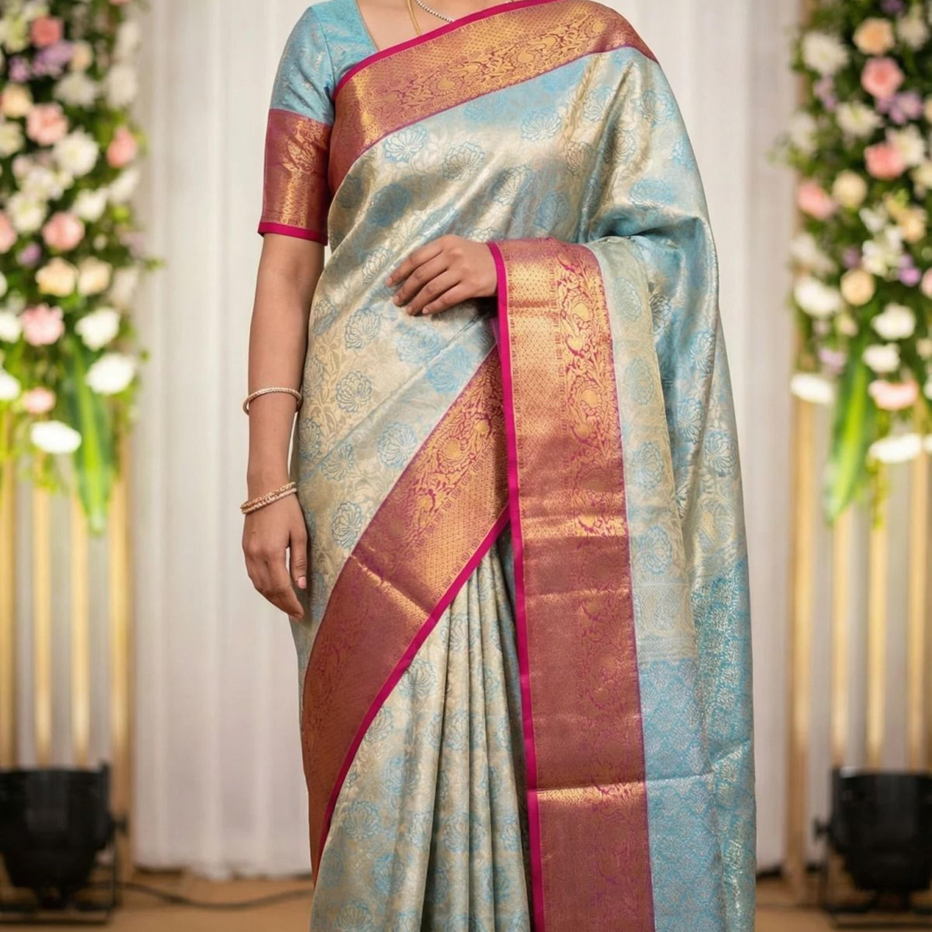 MIMOSA Women's Woven Design Kanjivaram Style Art Silk Saree with Blouse Piece - Ananda (SA00002446ANFREE)