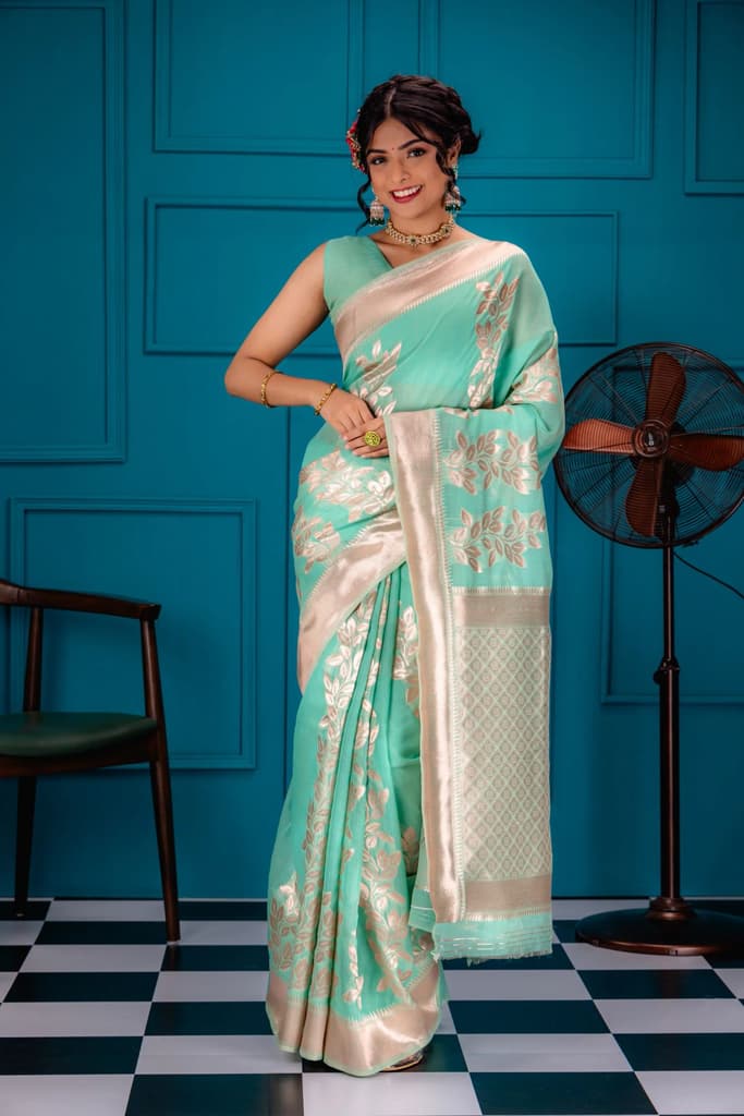 Mimosa Women's Woven Design Banarasi Style Art Silk Saree With Blouse Piece : SA00001765RMFREE — Rama