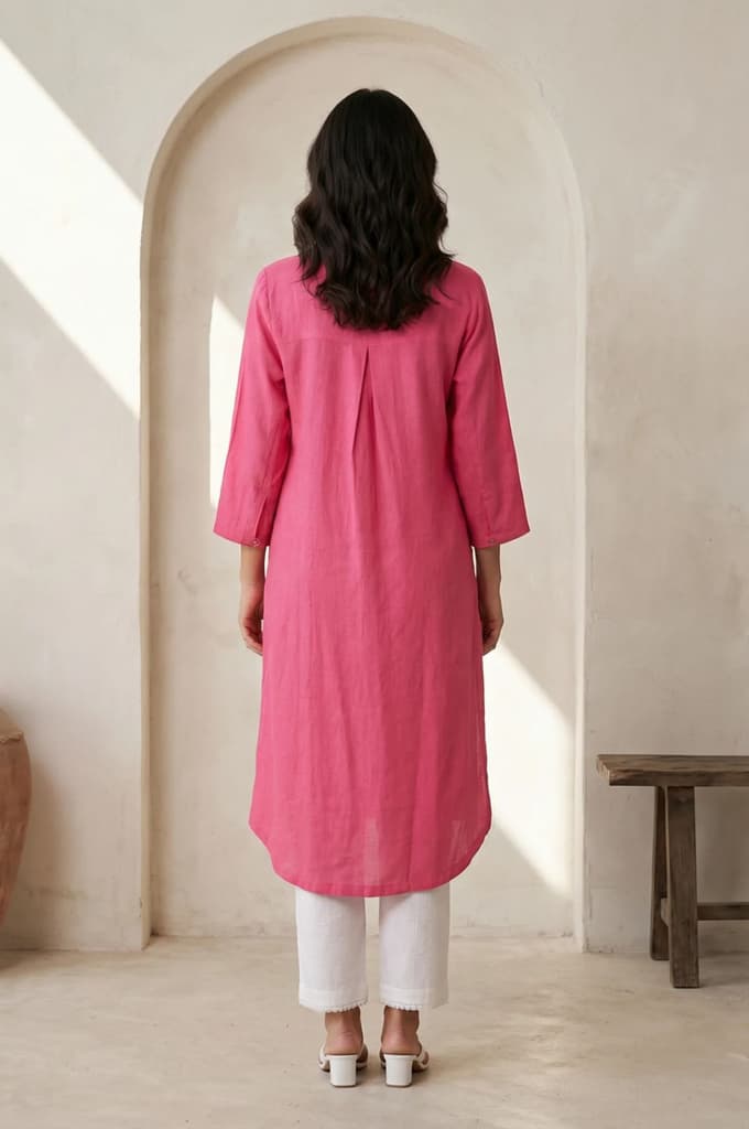 Pink Solid Rayon Straight Kurta — photo 4