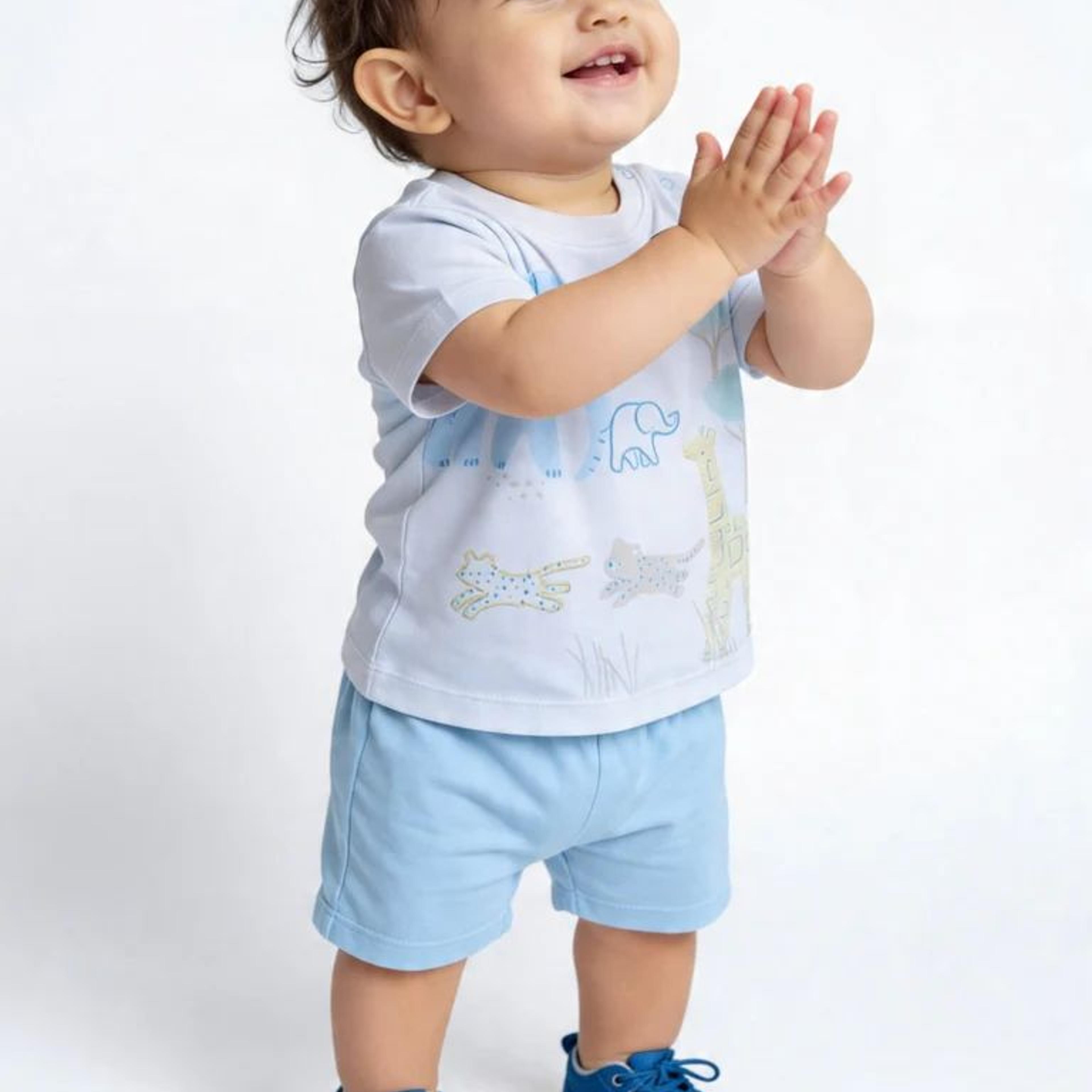 HOP Baby Boys Blue Printed Cotton T-Shirt and Shorts Set