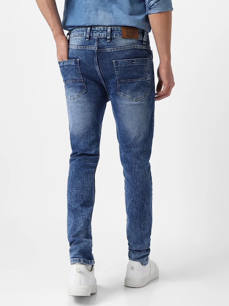 Men's Blue Skinny Fit Washed Jeans Stretchable — photo 4