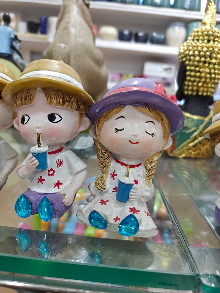 Cute Dolls with Drinks | Plastic | Pink and Blue | Decorative