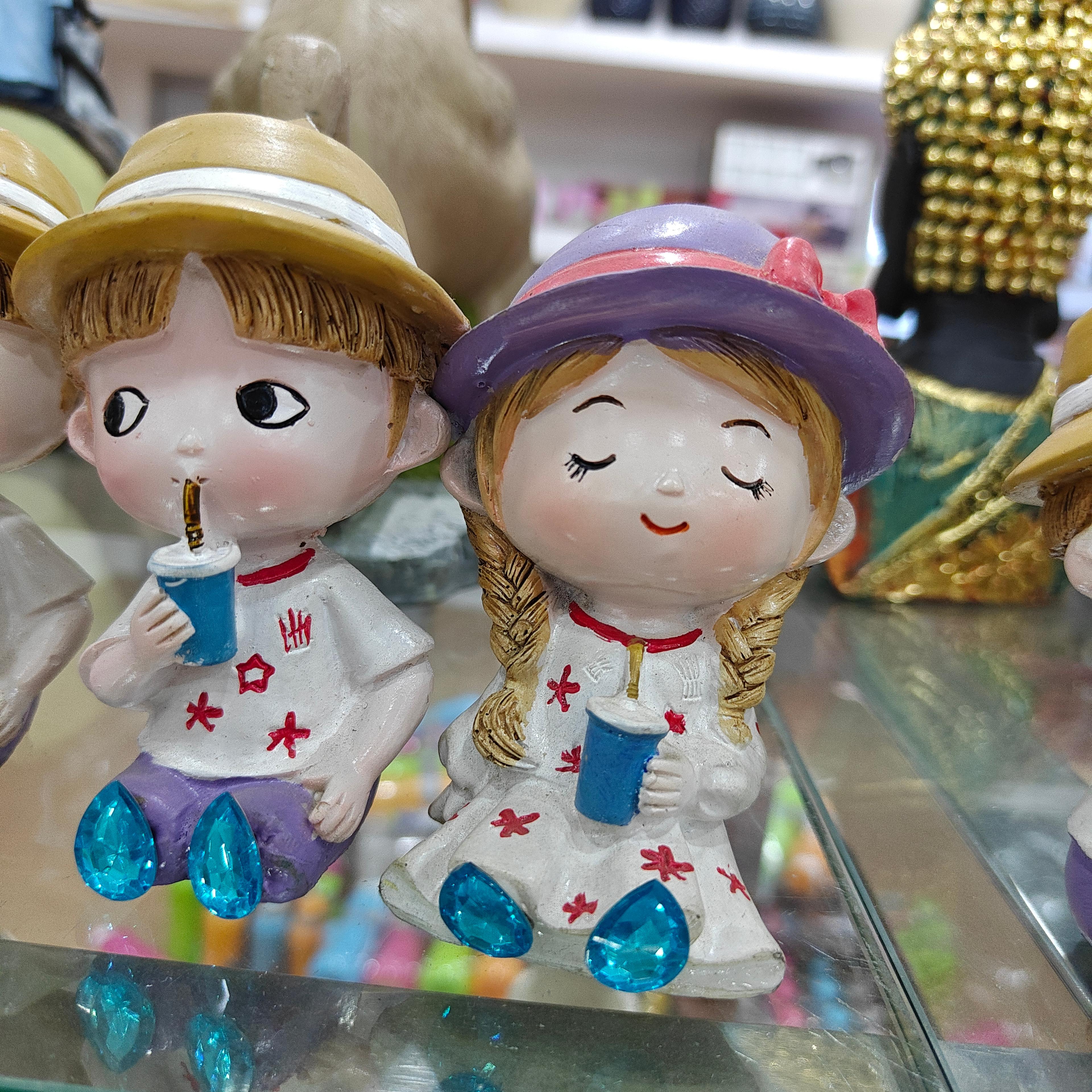 Cute Dolls with Drinks | Plastic | Pink and Blue | Decorative
