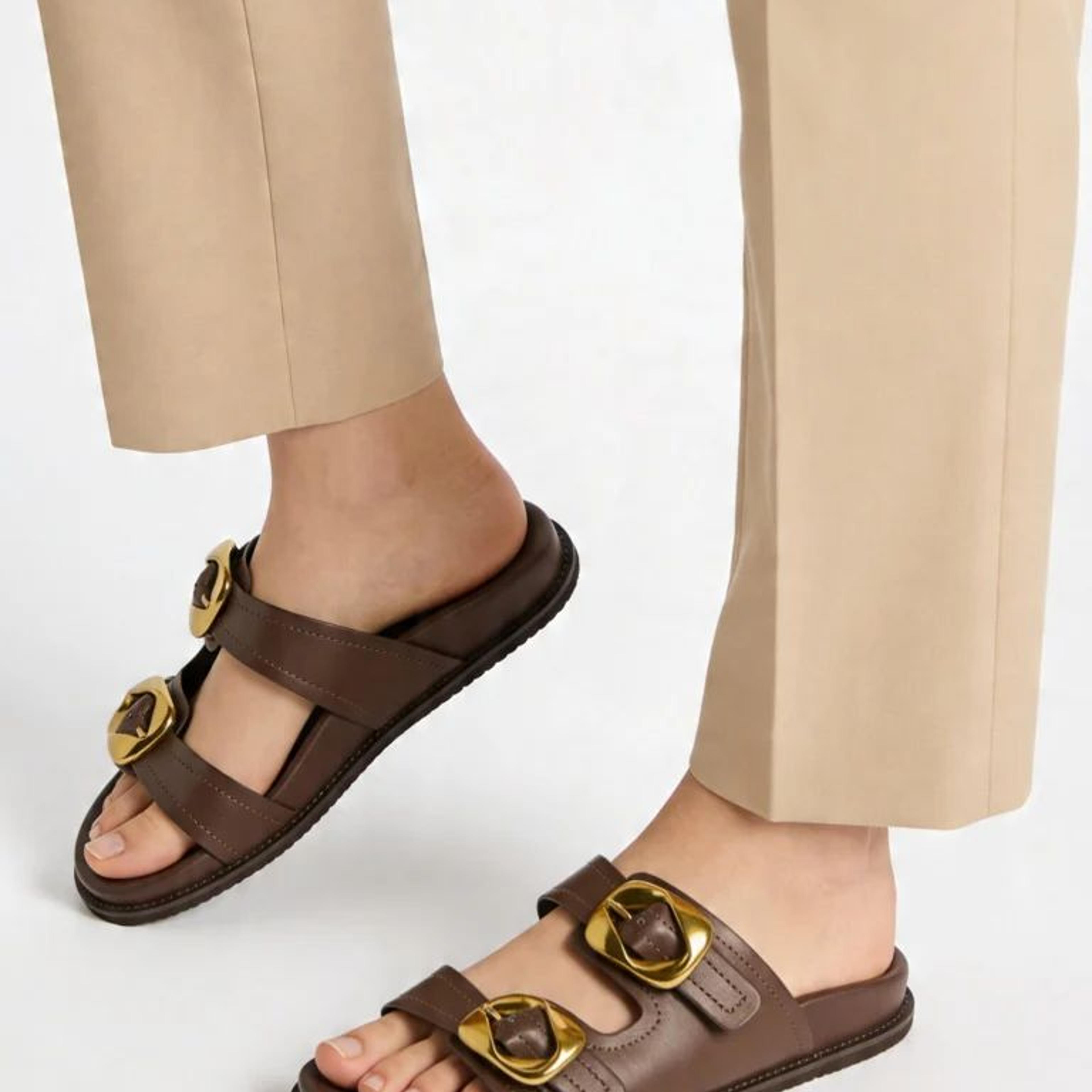 LUNA BLU Brown Buckle-Detailed Sandals