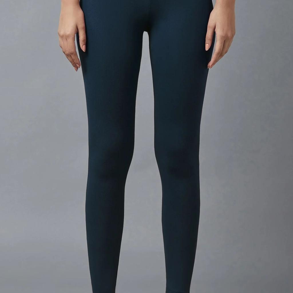Navy Blue Solid Skinny Fit Cotton Tights With Elasticated Waist