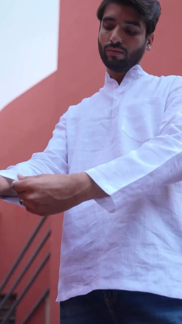 Mr. Saa linen kurta, for days when it’s too hot to try, but you still want to look like you did.