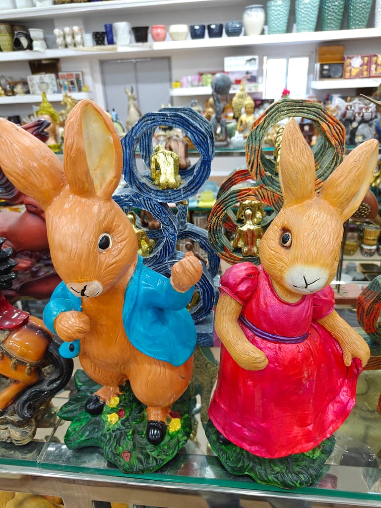 Bunny Figurines | Wooden | Pink and Brown | Decorative