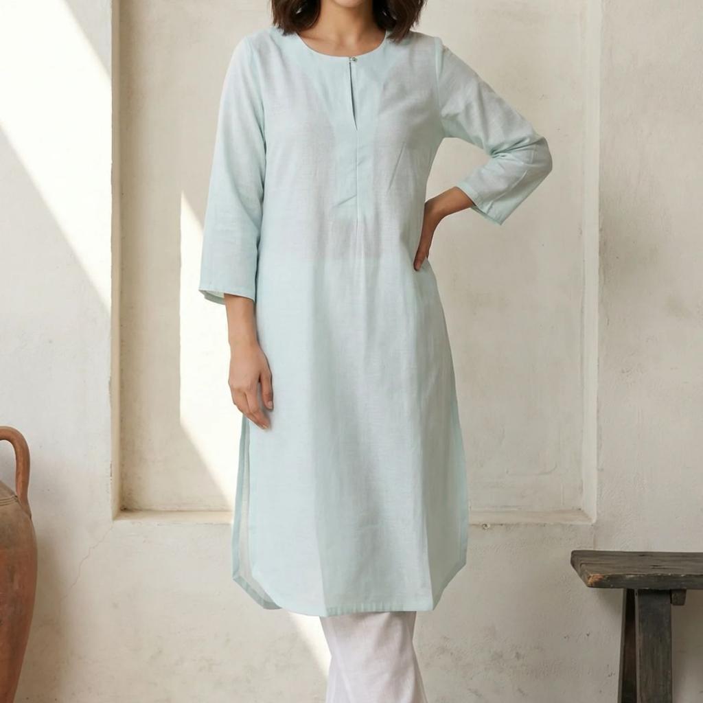 Blue Solid Rayon Straight Kurta