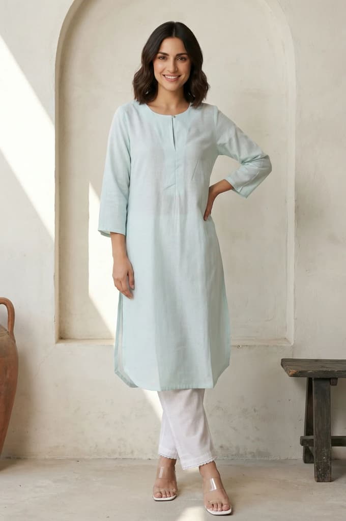 Blue Solid Rayon Straight Kurta — XS