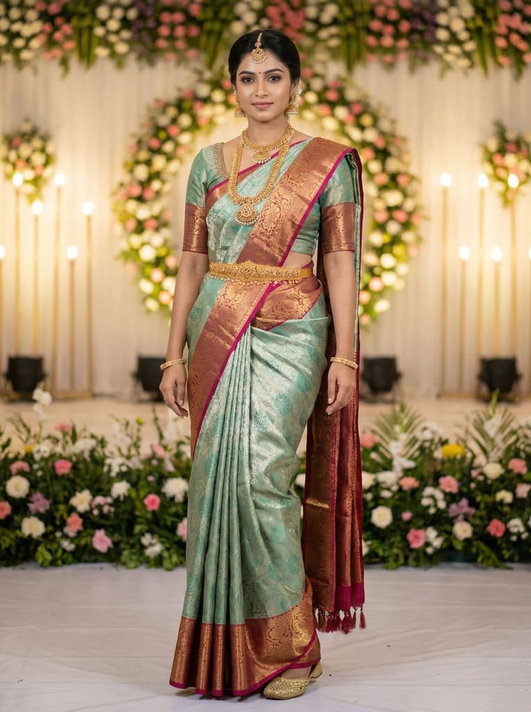 MIMOSA Women's Woven Design Kanjivaram Style Art Silk Saree with Blouse Piece - Rama (SA00002476RMFREE) — Default Title