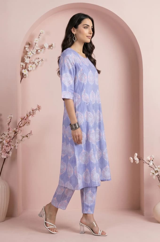 Lavender Floral Printed Pure Cotton A-line Kurta — photo 6