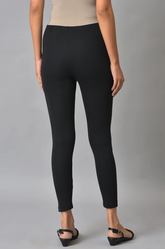 Black Solid Skinny Fit Tights With Elasticated Waist — photo 2