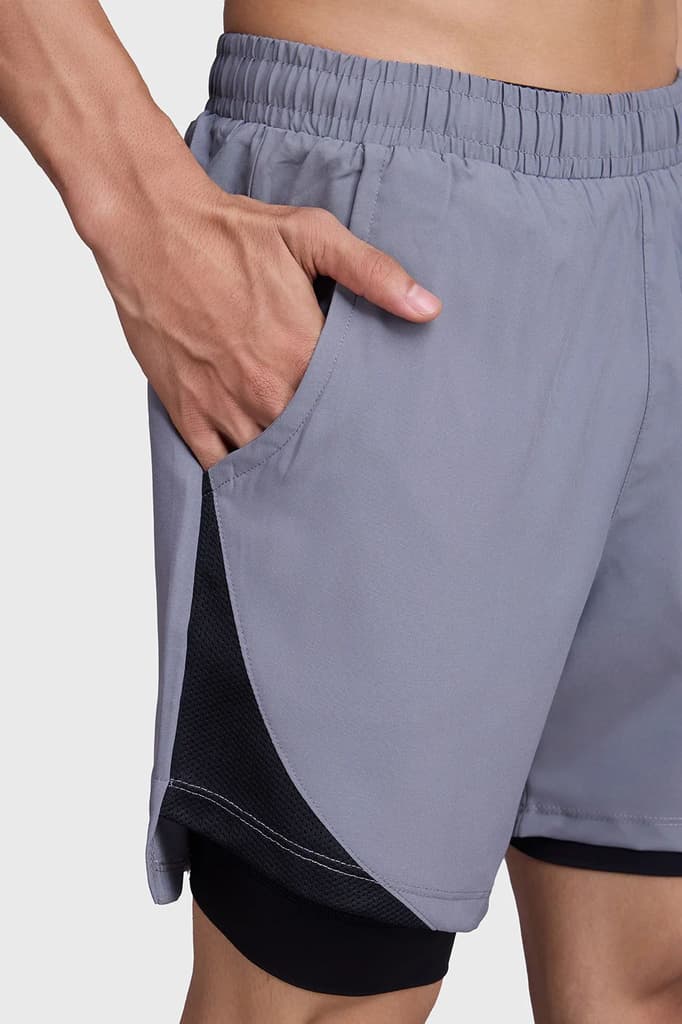 2 in 1 Mesh Shorts Foggy Grey With Black — photo 5