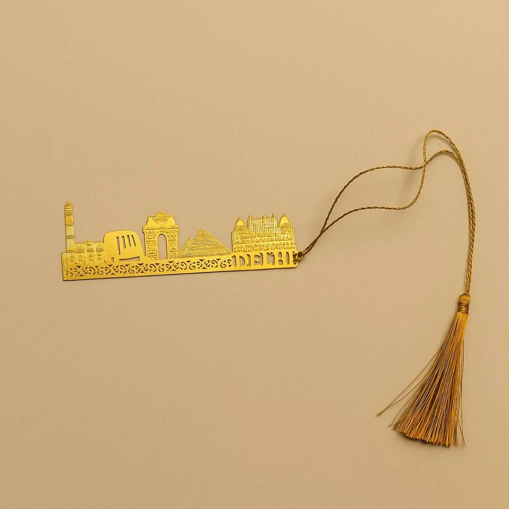 Delhi Love Metal Bookmark with Golden Tassel – Intricate Metallic Page Marker